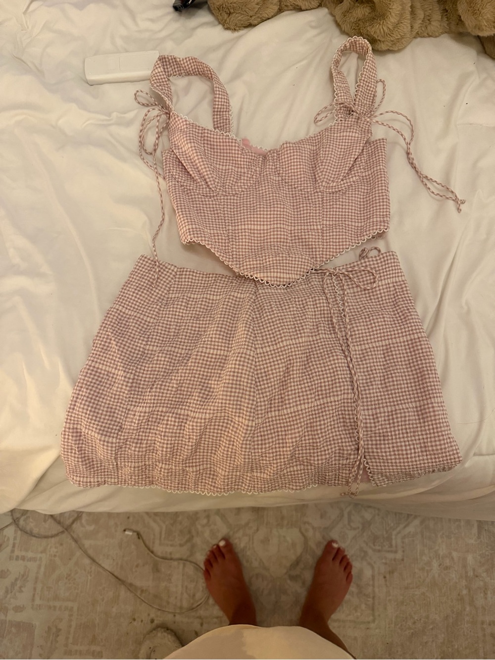 For Love & Lemons Pink Gingham Two-Piece Skirt Set